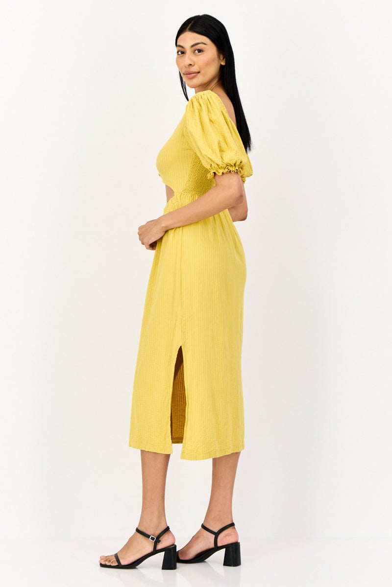 ONLY فستان ميدي مضلع للنساء، خردلي - Image 2