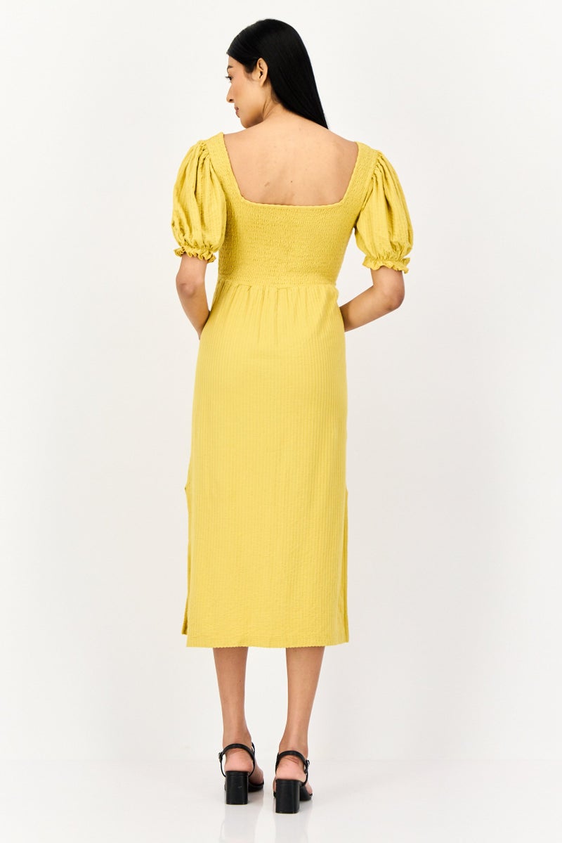 ONLY فستان ميدي مضلع للنساء، خردلي - Image 3