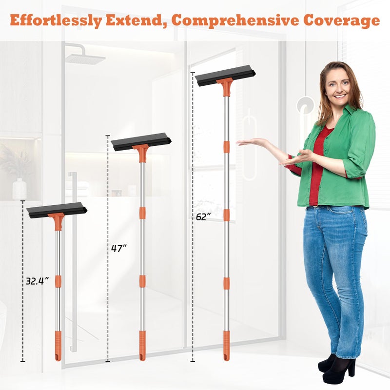 Elapun Floor Squeegee for Concrete Floor,18" Large Heavy Duty Squeegee for Floor, Rubber Broom with 62" Long Handle for Bathroom Tile, Garage Concrete, Deck, Shower Glass, Window Cleaning - Image 3