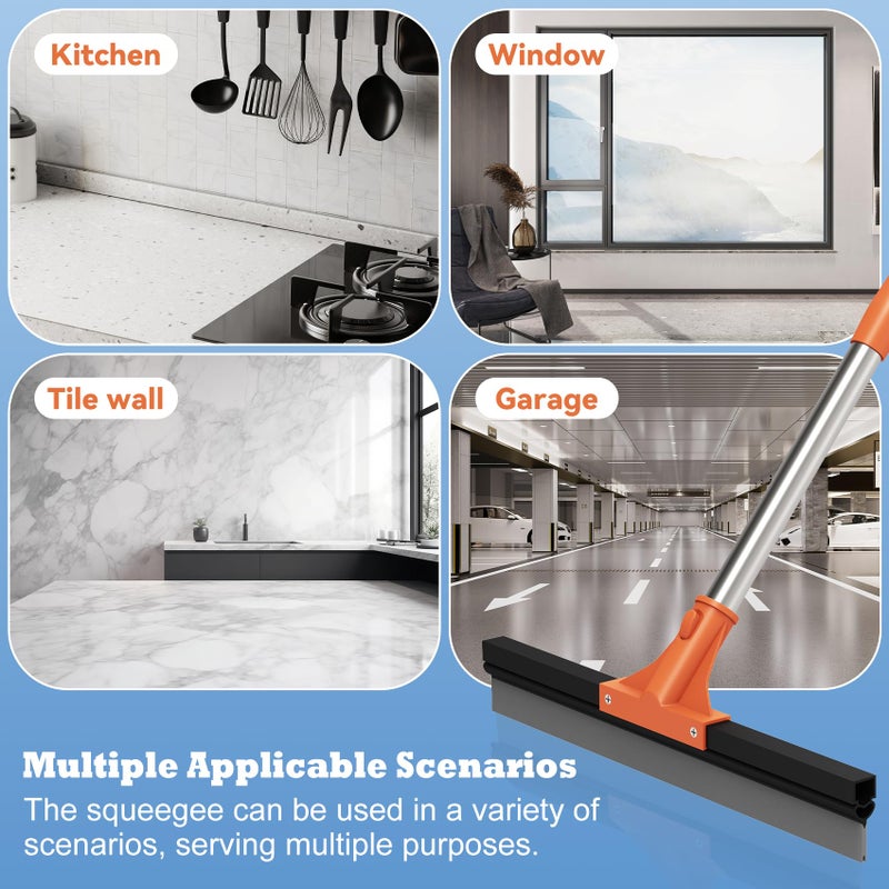 Elapun Floor Squeegee for Concrete Floor,18" Large Heavy Duty Squeegee for Floor, Rubber Broom with 62" Long Handle for Bathroom Tile, Garage Concrete, Deck, Shower Glass, Window Cleaning - Image 4