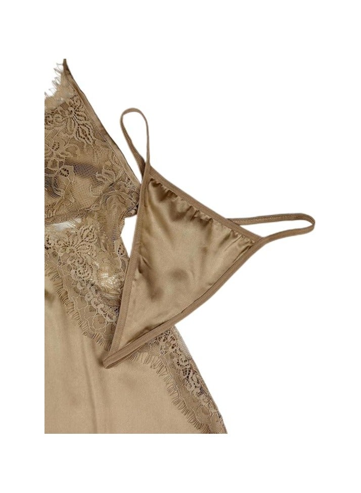 بونكا ثوب نوم داخلي من الساتان الناعم المطرز باللون البني من بونكا - Image 2