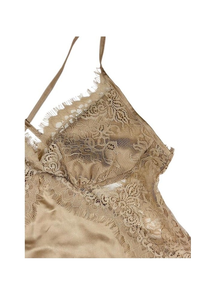 بونكا ثوب نوم داخلي من الساتان الناعم المطرز باللون البني من بونكا - Image 3