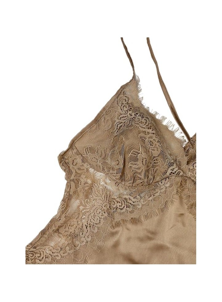 بونكا ثوب نوم داخلي من الساتان الناعم المطرز باللون البني من بونكا - Image 4