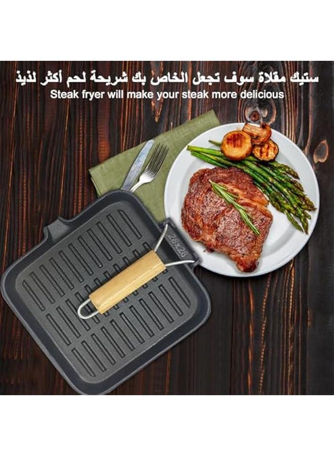 BWSJ Cast Iron Griddle Steak Pan NonStick Pan Frying Pan for Kitchen Foldable Handle Baking Cooking Tool Skillet Cookware Worked with Gas Electric Furnace Induction Ceramic Stove for Indoor Outdoor - Image 3