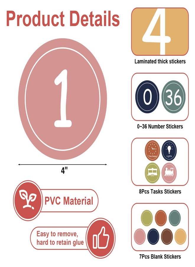 COCHIE 4" Number Stickers Boho Classroom Decor Set, 52PCS Line up Spots for Classroom Floor Decals Sticker Labels Accents Cutouts, Back to School Preschool Kindergarten Decorations (Bohemian) - Image 2