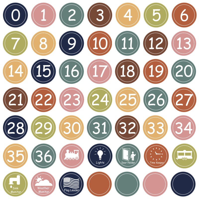 COCHIE 4" Number Stickers Boho Classroom Decor Set, 52PCS Line up Spots for Classroom Floor Decals Sticker Labels Accents Cutouts, Back to School Preschool Kindergarten Decorations (Bohemian) - Image 1
