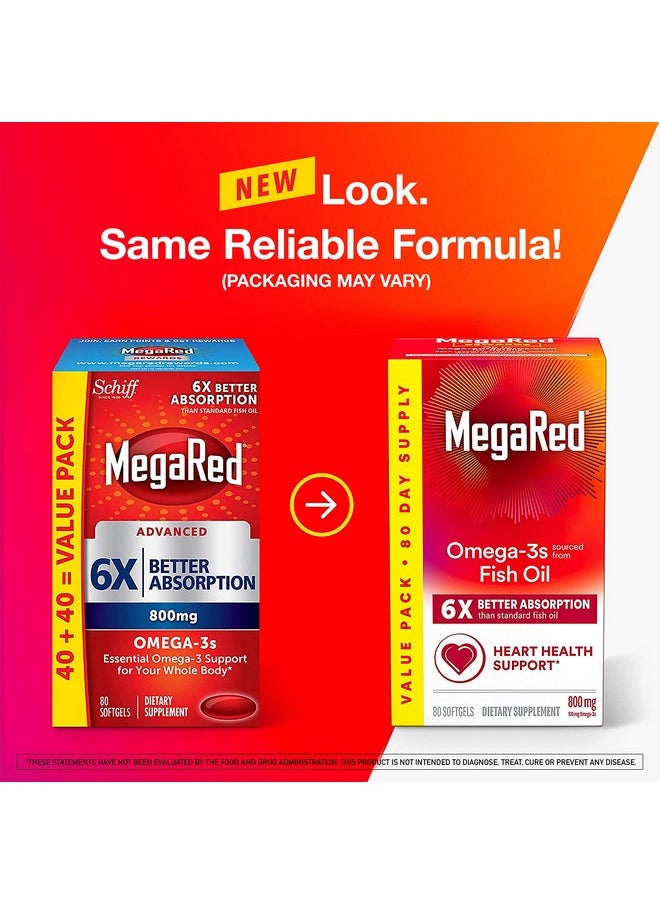 Megared Fish Oil Supplement 800Mg Per Serving Megared Advanced 6X Absorption Epa  Dha Omega 3 Fatty Acid Softgels 80Cnt Box Phopholipids Supports Brain Eye Joint  Heart Health  - Image 5