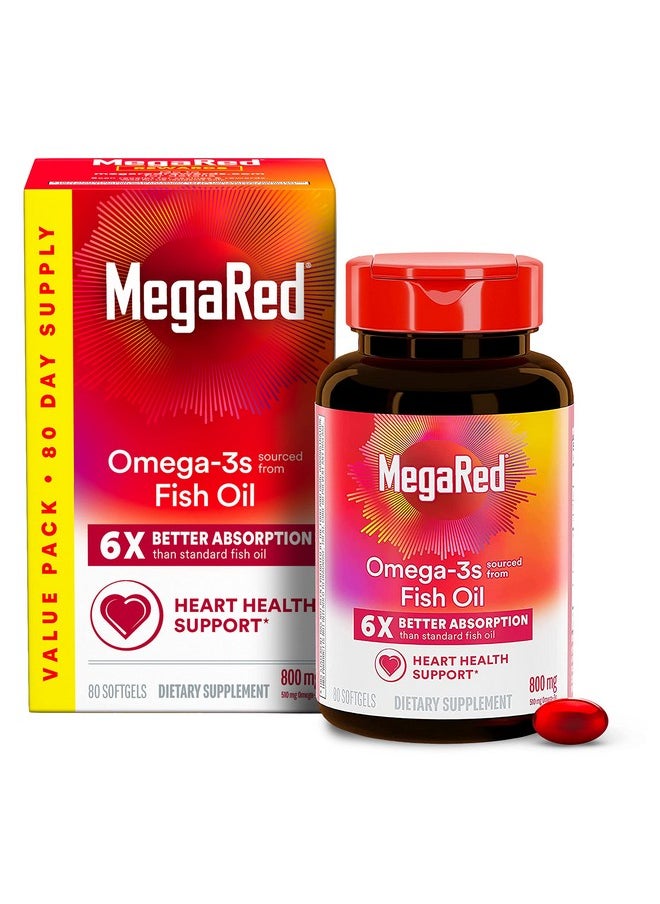 Megared Fish Oil Supplement 800Mg Per Serving Megared Advanced 6X Absorption Epa  Dha Omega 3 Fatty Acid Softgels 80Cnt Box Phopholipids Supports Brain Eye Joint  Heart Health  - Image 2