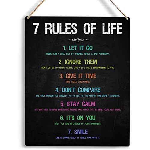 YCYD Inspirational Office Decorations for Work Wall Art 7 Rules Of Life Motivational Wooden Hanging Sign Bedroom Home Office Decor Birthday Gifts for Women Men Best Friend Decorations 10x8 Inches - Image 1