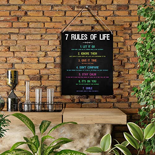 YCYD Inspirational Office Decorations for Work Wall Art 7 Rules Of Life Motivational Wooden Hanging Sign Bedroom Home Office Decor Birthday Gifts for Women Men Best Friend Decorations 10x8 Inches - Image 2
