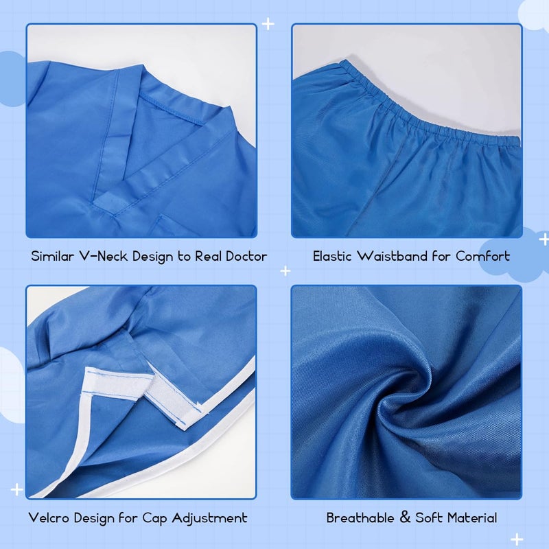 Meland Doctor Costume for Kids - Kids Scrubs with Lab Coat & Carry Bag, Doctor Dress Up for Halloween, Career Day Role Play(Blue,5-6 Years) - Image 4