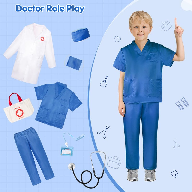 Meland Doctor Costume for Kids - Kids Scrubs with Lab Coat & Carry Bag, Doctor Dress Up for Halloween, Career Day Role Play(Blue,5-6 Years) - Image 5