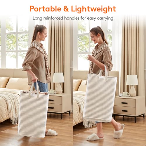Lifewit 2 Pack Laundry Hamper Large Collapsible Laundry Baskets, Freestanding Waterproof Clothes Hamper with Easy Carry Handles in Laundry Room Bedroom Bathroom College Dorm for Adults, Beige, 2 x 80L - Image 5