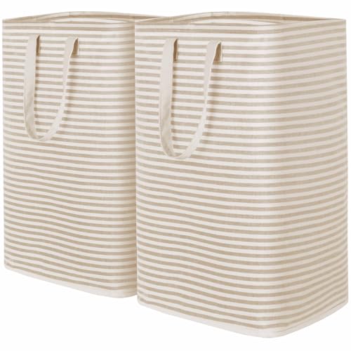 Lifewit 2 Pack Laundry Hamper Large Collapsible Laundry Baskets, Freestanding Waterproof Clothes Hamper with Easy Carry Handles in Laundry Room Bedroom Bathroom College Dorm for Adults, Beige, 2 x 80L - Image 3