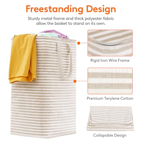 Lifewit 2 Pack Laundry Hamper Large Collapsible Laundry Baskets, Freestanding Waterproof Clothes Hamper with Easy Carry Handles in Laundry Room Bedroom Bathroom College Dorm for Adults, Beige, 2 x 80L - Image 2