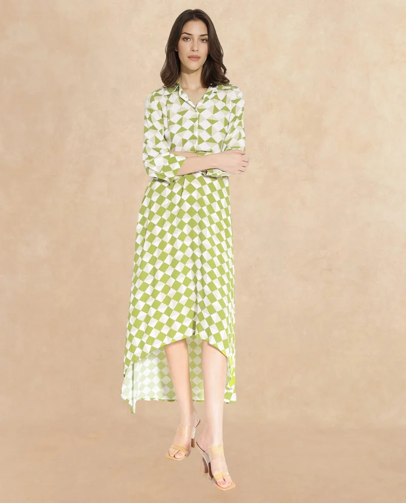 Rareism Women's Geometric Print Flared Maxi Dress