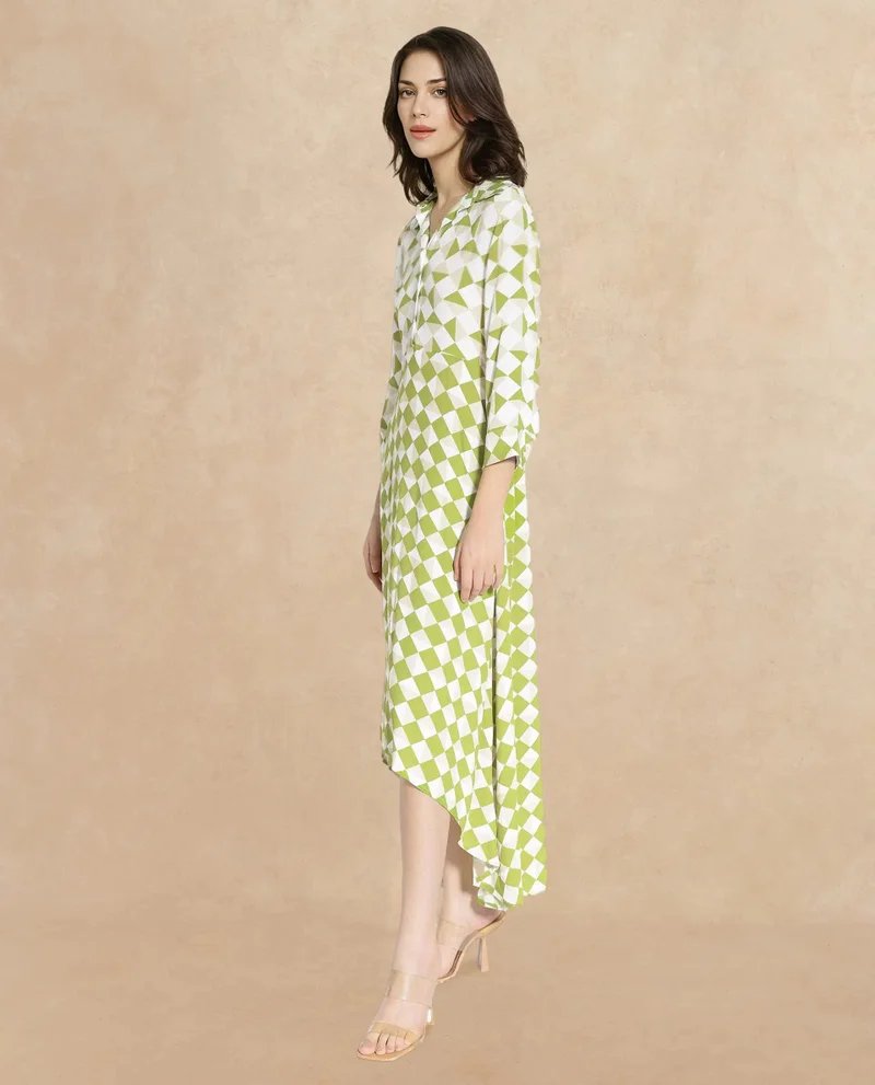 Rareism Women's Geometric Print Flared Maxi Dress