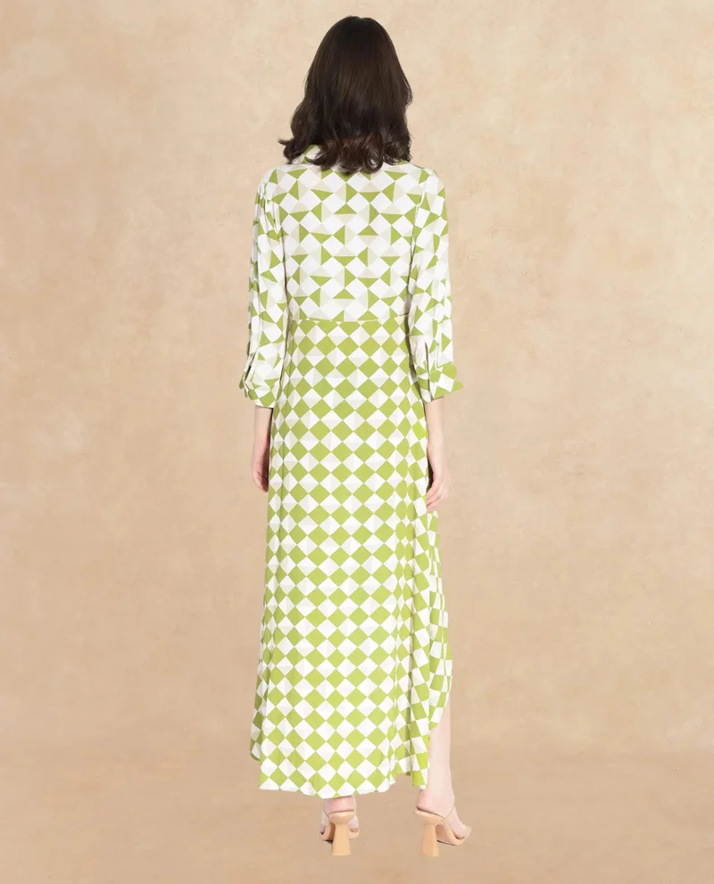 Rareism Women's Geometric Print Flared Maxi Dress
