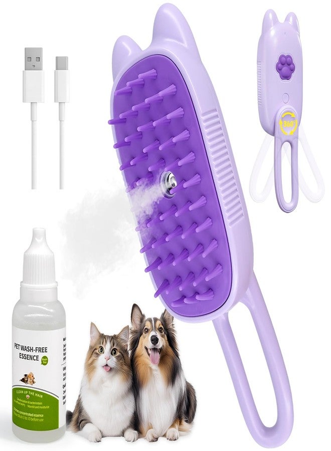 FRESHSOLO Cat Steam Brush for Dog & Cat, Spritz Defur Comb 3 in 1 Pet Rechargeable Steam Brush Tool for Long and Short Haired Cats and Dogs, Anti-Static, Shedding, Detangling, Massage & Combing (Purple) - Image 1