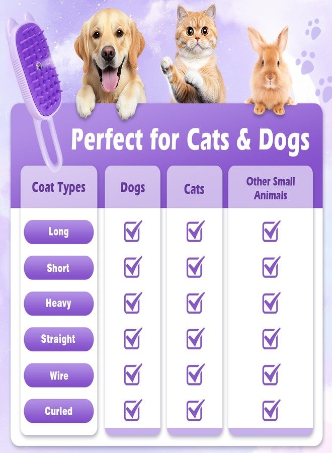 FRESHSOLO Cat Steam Brush for Dog & Cat, Spritz Defur Comb 3 in 1 Pet Rechargeable Steam Brush Tool for Long and Short Haired Cats and Dogs, Anti-Static, Shedding, Detangling, Massage & Combing (Purple) - Image 5