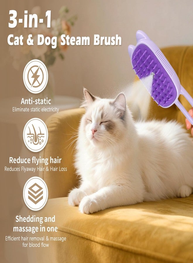 FRESHSOLO Cat Steam Brush for Dog & Cat, Spritz Defur Comb 3 in 1 Pet Rechargeable Steam Brush Tool for Long and Short Haired Cats and Dogs, Anti-Static, Shedding, Detangling, Massage & Combing (Purple) - Image 2