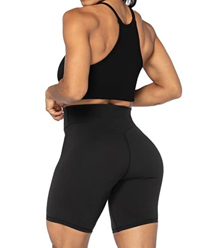 Sunzel 8" Waist Biker Shorts for Women No Front Seam Soft Yoga Workout Gym Bike Shorts Tummy Control Squat Proof Black - Image 5