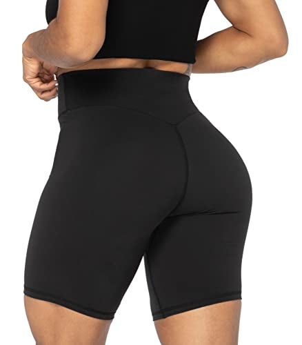 Sunzel 8" Waist Biker Shorts for Women No Front Seam Soft Yoga Workout Gym Bike Shorts Tummy Control Squat Proof Black - Image 1