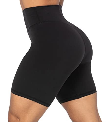 Sunzel 8" Waist Biker Shorts for Women No Front Seam Soft Yoga Workout Gym Bike Shorts Tummy Control Squat Proof Black - Image 3