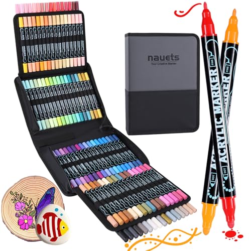 nauets 100 Colors Waterproof Dual Tip Acrylic Paint Markers, Premium Dot & Fine Tip Coloring Paint Pens Set for Paper, Rock, Wood, Fabric, Canvas, Glass, Ceramic and DIY Crafts Art Supplies - Image 1