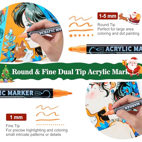 nauets 100 Colors Waterproof Dual Tip Acrylic Paint Markers, Premium Dot & Fine Tip Coloring Paint Pens Set for Paper, Rock, Wood, Fabric, Canvas, Glass, Ceramic and DIY Crafts Art Supplies - Image 2