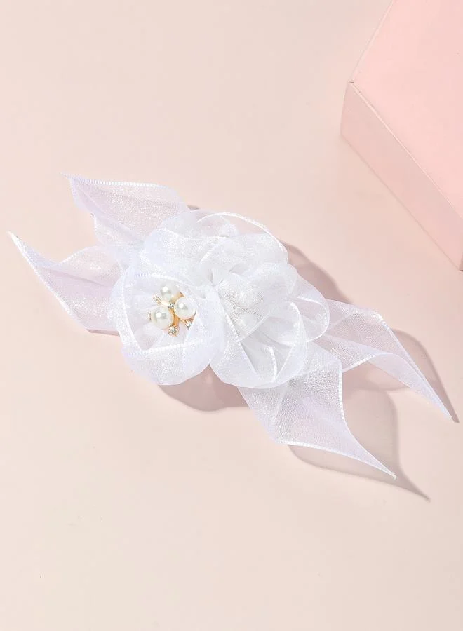 تايك تو Girls White Pearls and Rhinestone Embellished Bow Hair Clip