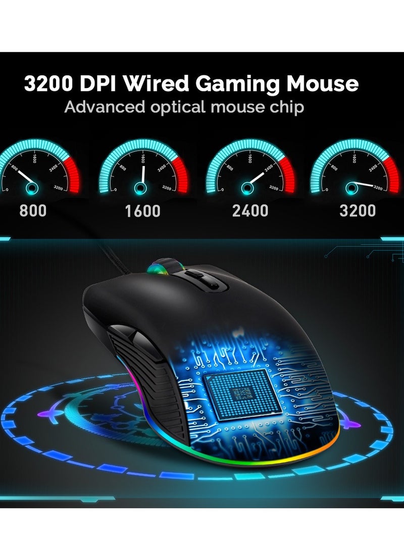 ماوس كهروضوئي سلكي USB-C، ضوء مبهر RGB، مناسب للألعاب وألعاب الهاتف المحمول والهواتف المحمولة. مثالية للاستخدام المكتبي والمنزلي. - Image 4