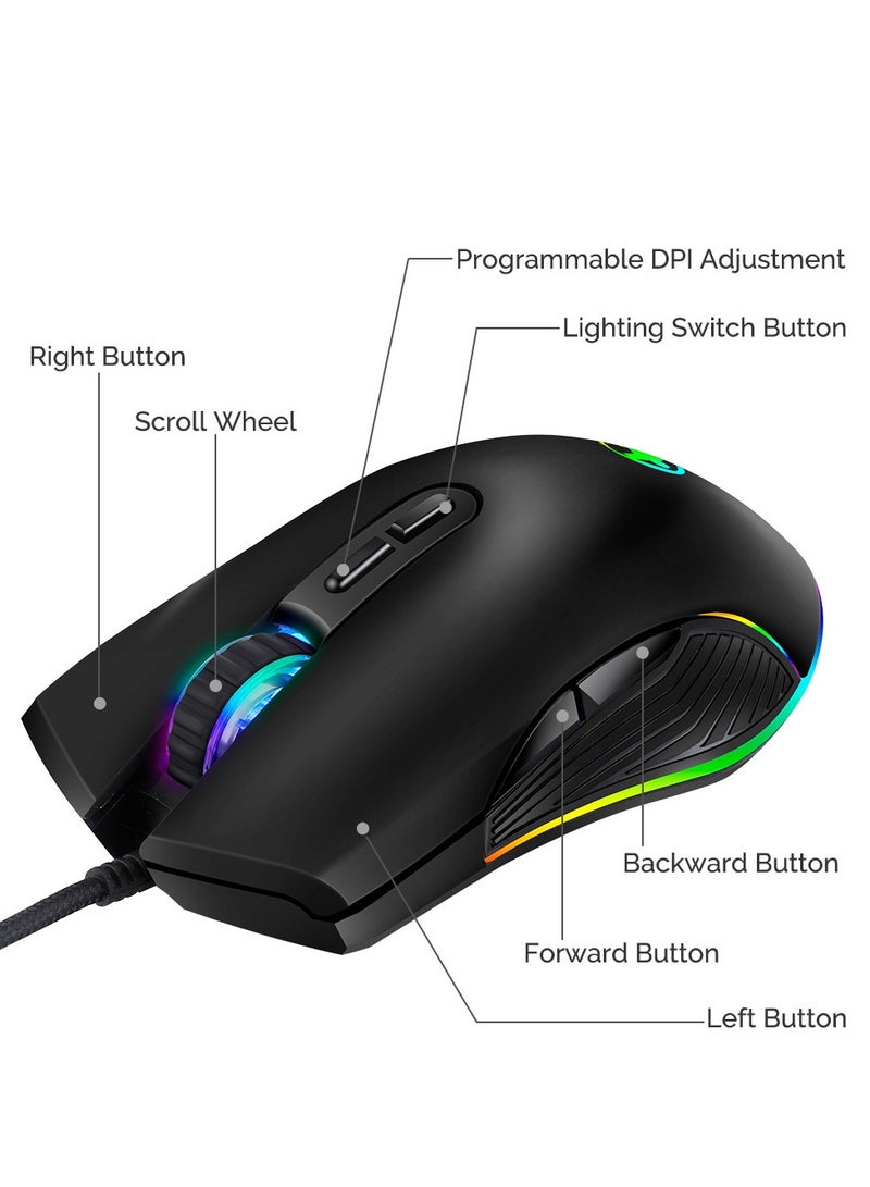 ماوس كهروضوئي سلكي USB-C، ضوء مبهر RGB، مناسب للألعاب وألعاب الهاتف المحمول والهواتف المحمولة. مثالية للاستخدام المكتبي والمنزلي. - Image 2