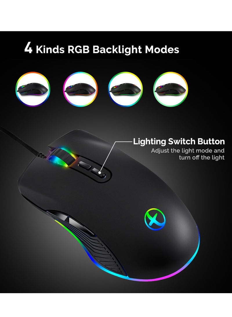 ماوس كهروضوئي سلكي USB-C، ضوء مبهر RGB، مناسب للألعاب وألعاب الهاتف المحمول والهواتف المحمولة. مثالية للاستخدام المكتبي والمنزلي. - Image 3