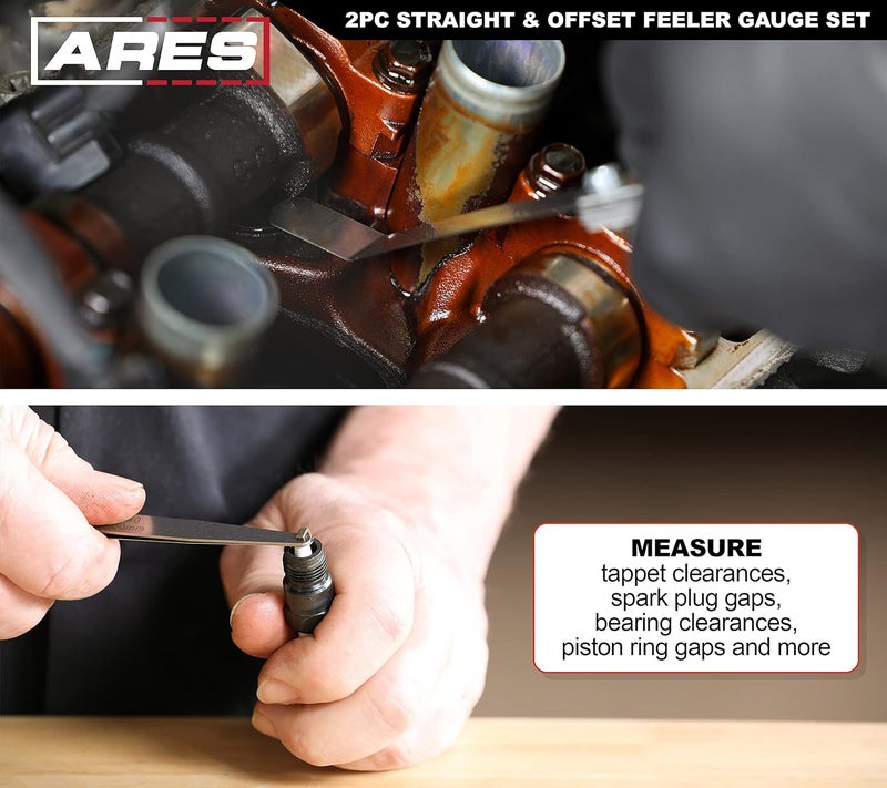 ARES 11043-طقم قياس الفجوات المستقيمة والمائلة من قطعتين - يحتوي القياس المستقيم على 32 حجم مزدوج العلامات SAE وMetric - يحتوي المائل على 16 حجم مزدوج العلامات - قياس دقيق للفجوات الميكانيكية - Image 5