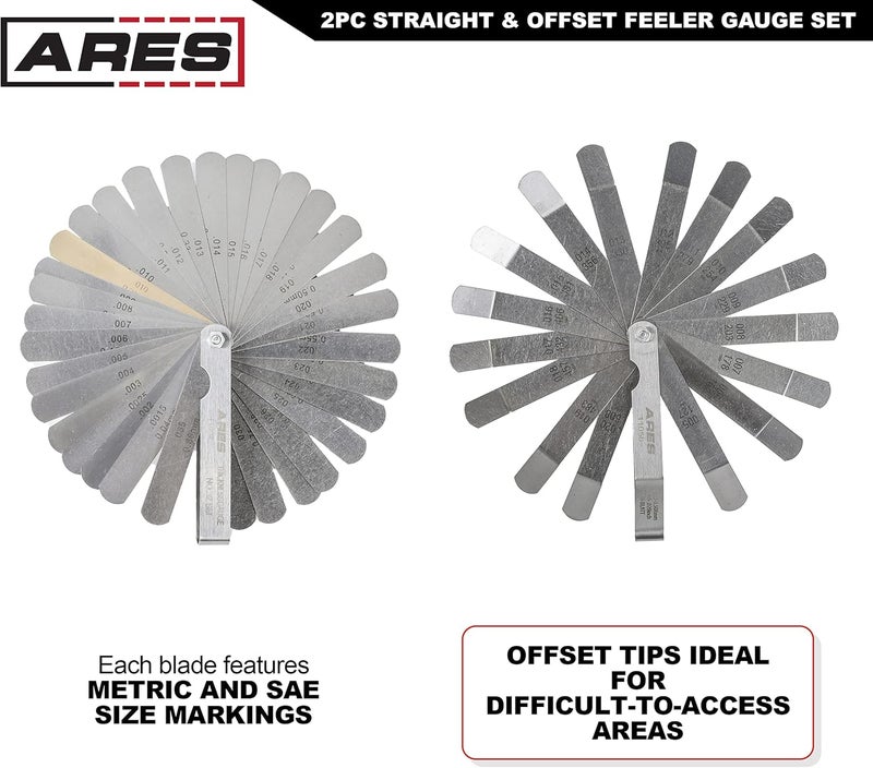 ARES 11043-طقم قياس الفجوات المستقيمة والمائلة من قطعتين - يحتوي القياس المستقيم على 32 حجم مزدوج العلامات SAE وMetric - يحتوي المائل على 16 حجم مزدوج العلامات - قياس دقيق للفجوات الميكانيكية - Image 3