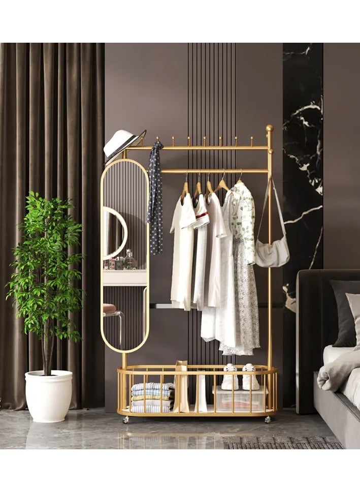 DubaiGallery Closet shelves double pole movable hat and cloth drying rack metal clothes organizer hanger stand with mirror - Image 4