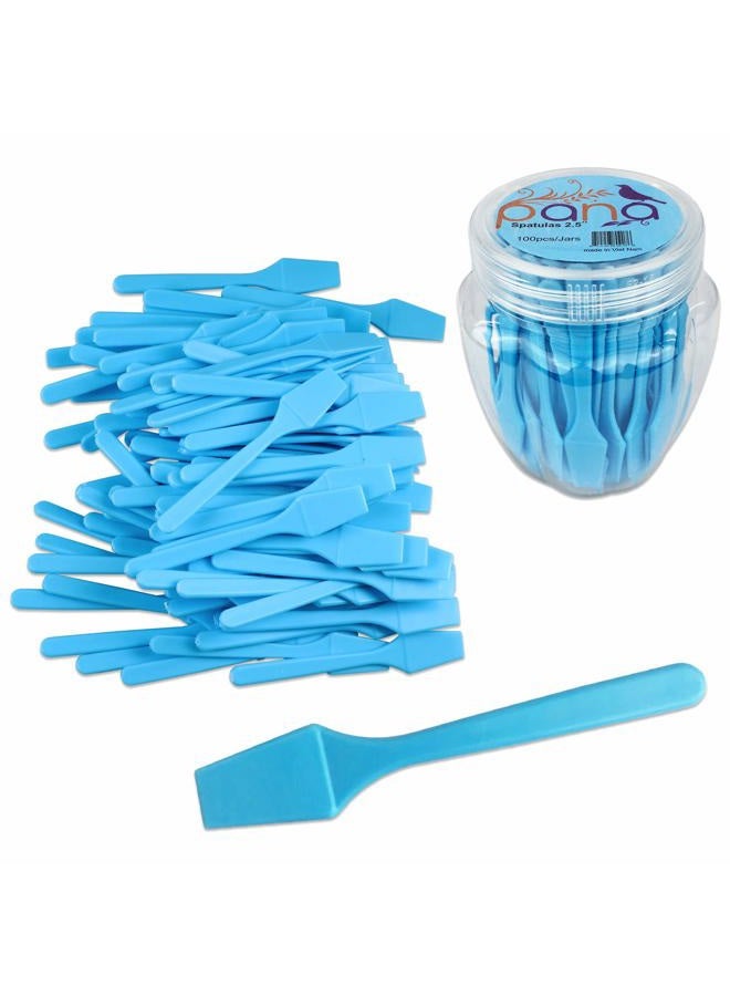 pana Brand Cosmetic Make Up Disposable Plastic 2.5Inch Spatulas Skin Care Facial Cream Mask Spatula (100 Pieces in a Container) (BLUE) - Image 1