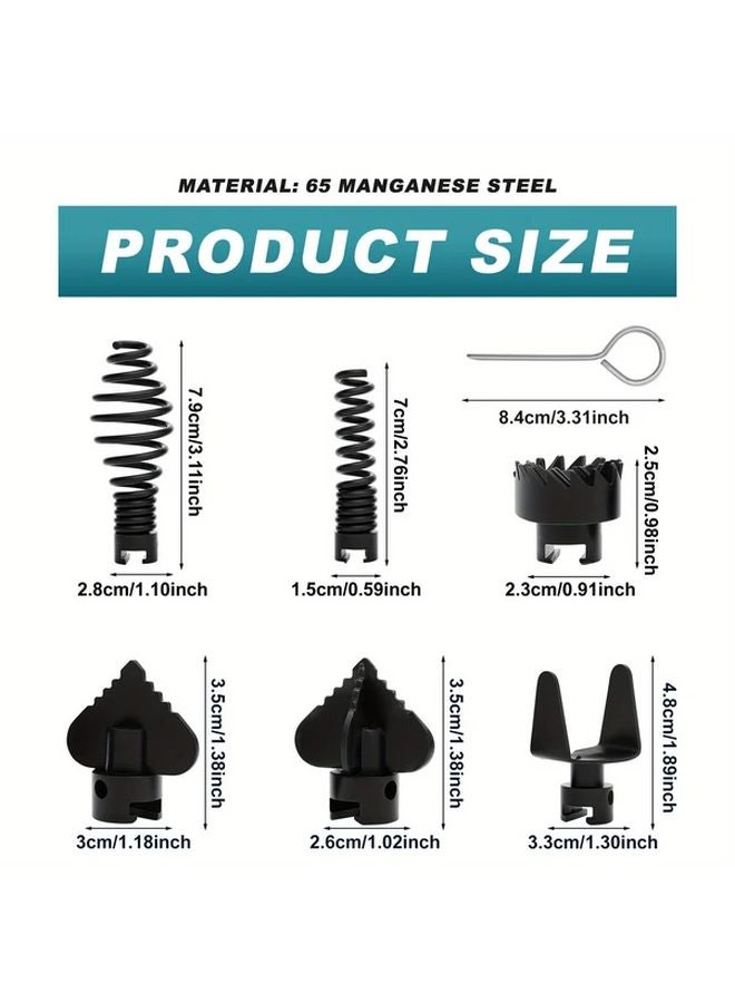 14Pcs Black Manganese Steel Drain Cleaner Cutter Head Set Rustproof Combination Tool Kit - Image 3