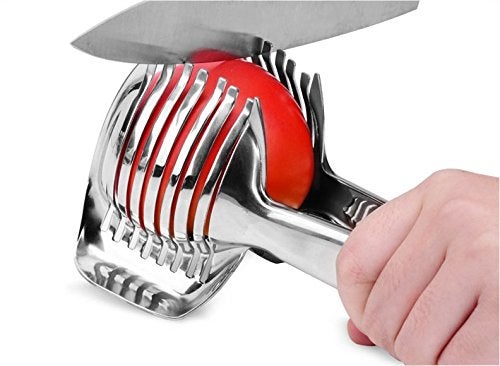 i Kito Tomato Lemon Slicer Holder Round Fruits Onion Shreader Cutter Guide Tongs with Handle Kitchen Cutting Potato Lime Food Stand Stainless Steel - Image 5