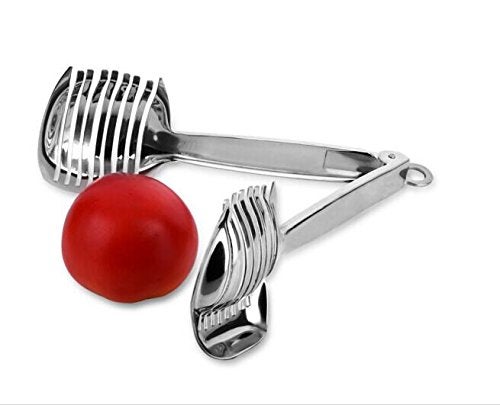 i Kito Tomato Lemon Slicer Holder Round Fruits Onion Shreader Cutter Guide Tongs with Handle Kitchen Cutting Potato Lime Food Stand Stainless Steel - Image 4