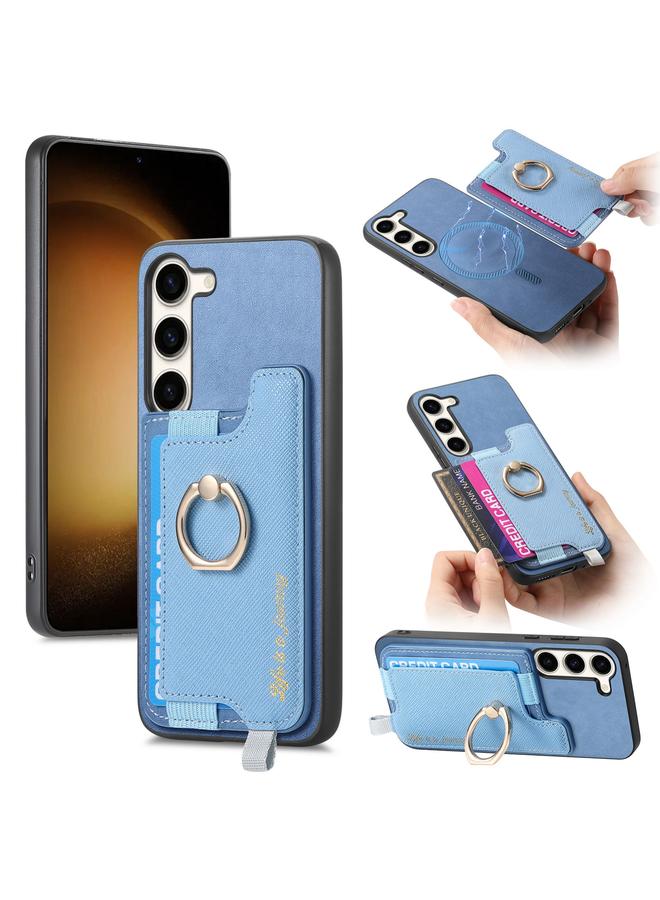 S-TOP Case For Samsung Galaxy S23+ 5G Retro Cross Leather Ring Horizontal Insert Card Bag MagSafe Phone Case - Image 1