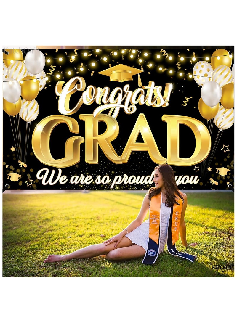 KATCHON Congrats Grad Banner - 72x44 Inch | Congrats Grad We are So Proud of You Banner, Graduation Decorations Class of 2025 |  2025 Graduation Party Decorations - Image 2