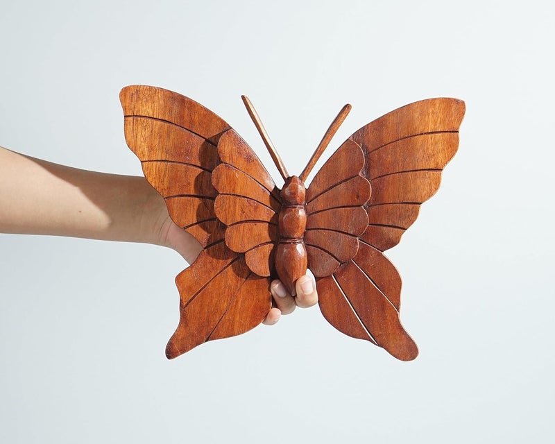 kveer SS Art Solid Wood Butterfly Wall Art Wood Carving Room Decor Brown - Image 1