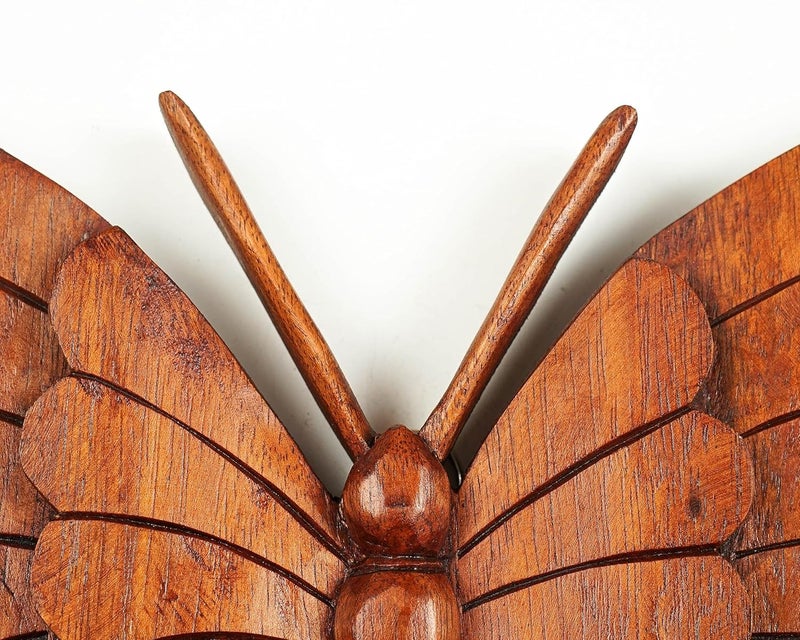 kveer SS Art Solid Wood Butterfly Wall Art Wood Carving Room Decor Brown - Image 4