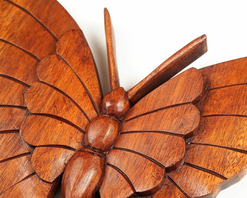 kveer SS Art Solid Wood Butterfly Wall Art Wood Carving Room Decor Brown - Image 3