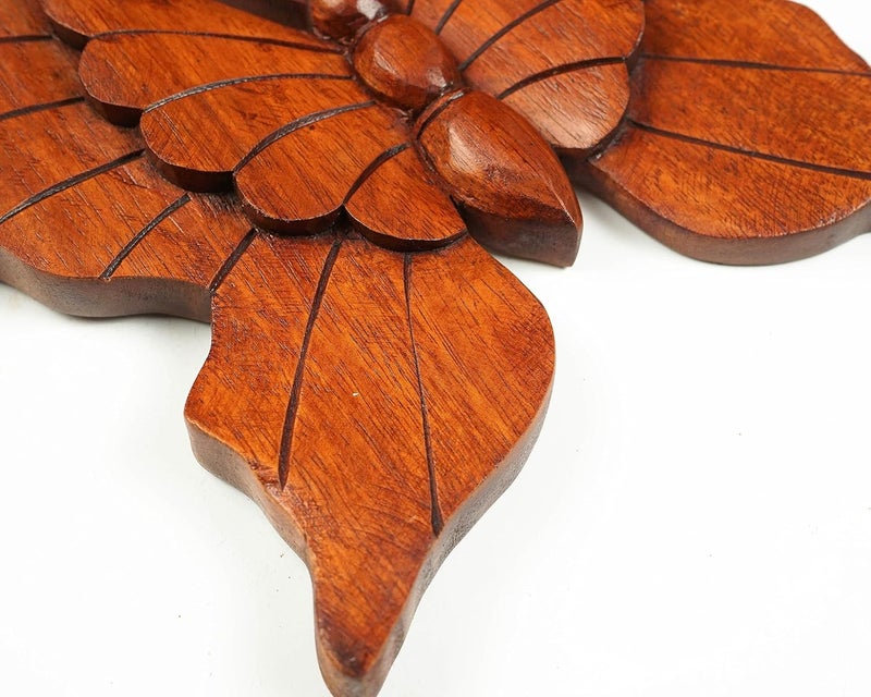 kveer SS Art Solid Wood Butterfly Wall Art Wood Carving Room Decor Brown - Image 5