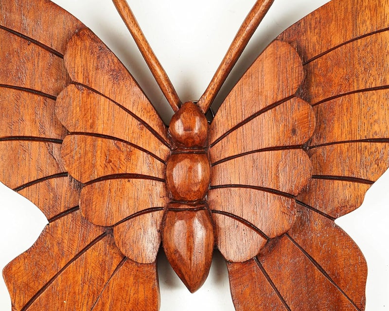 kveer SS Art Solid Wood Butterfly Wall Art Wood Carving Room Decor Brown - Image 2