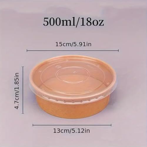 Amit Marketing 500 ML Brown Round Paper Bowl with Lids, Disposable Take Out Food Containers Storage Box for Hot/Cold Foods, Party Supplies for Soup, Salad, Dessert, Pasta, Noodles (10 PCS) - Image 3