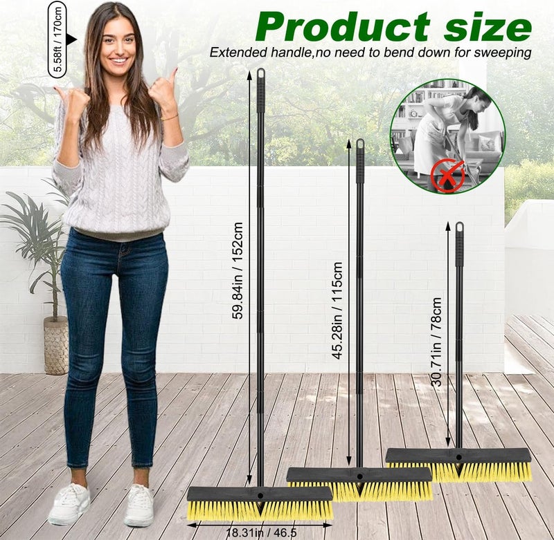 BeiLan 18 Inches Push Broom Outdoor- Heavy Duty Commercial Broom with 64.5" Long Handle and Stiff Bristles for Patio Garage Deck Concrete Wood Stone Tile Driveway Yard Warehouse Shop Floor Cleaning - Image 2